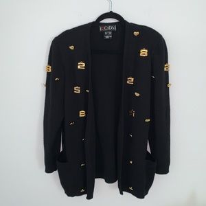 Escada Black Cardigan Sweater with Gold Embellishments